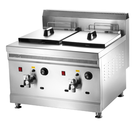 OEM Stainless Steel Commercial Grade Gas Fryer Twin Tank With Safety Valve