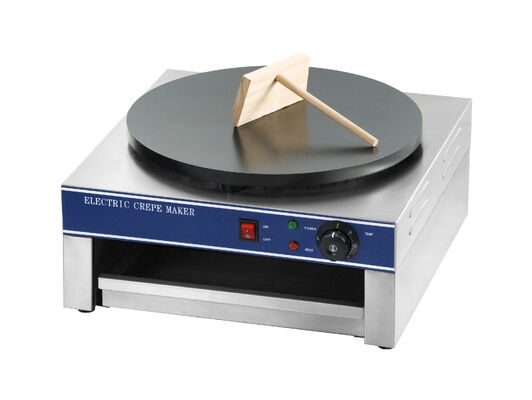 Commercial Electric Crepe Maker with Stainless Steel Construction, 400mm Non-Stick Heating Plate, and Adjustable Thermostat Control